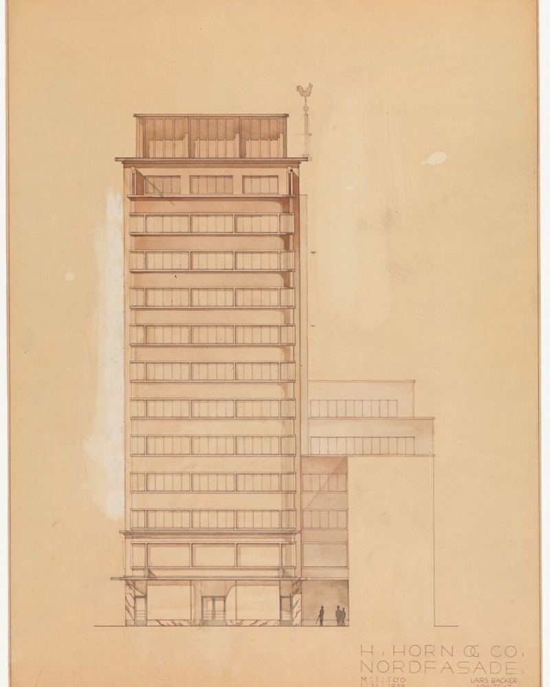 Fasadetegning, Horngården 1928, Lars Backer