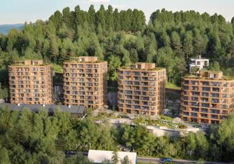 Render av Fyrstikkbakken i en skogkledd åsside