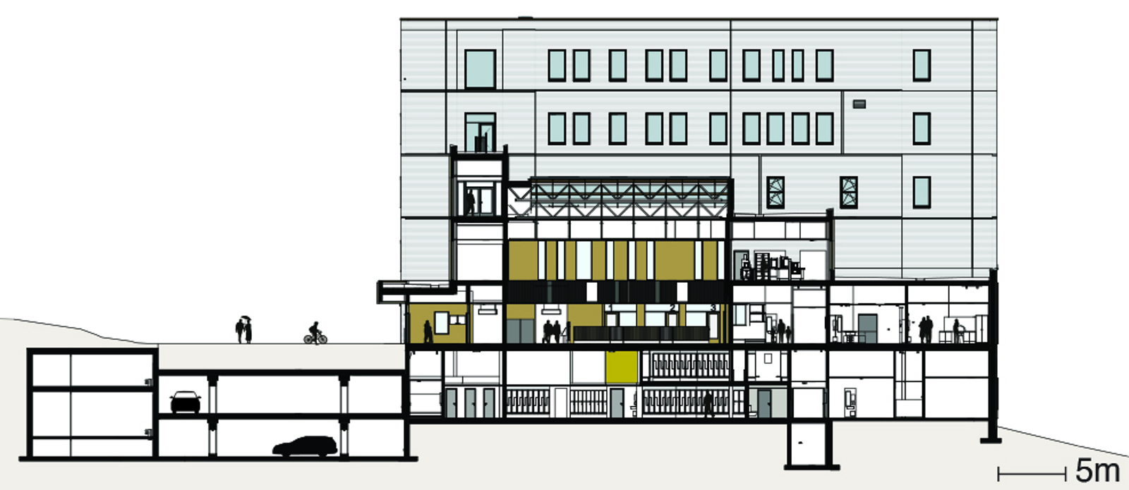 Snitt gjennom Oslo Storbylegevakt. Arkitekt tegning.