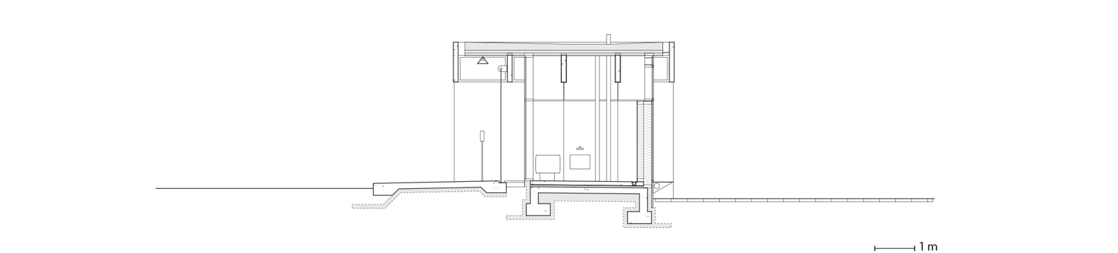 Tverrsnitt av servicebygg. Arkitekt tegning.