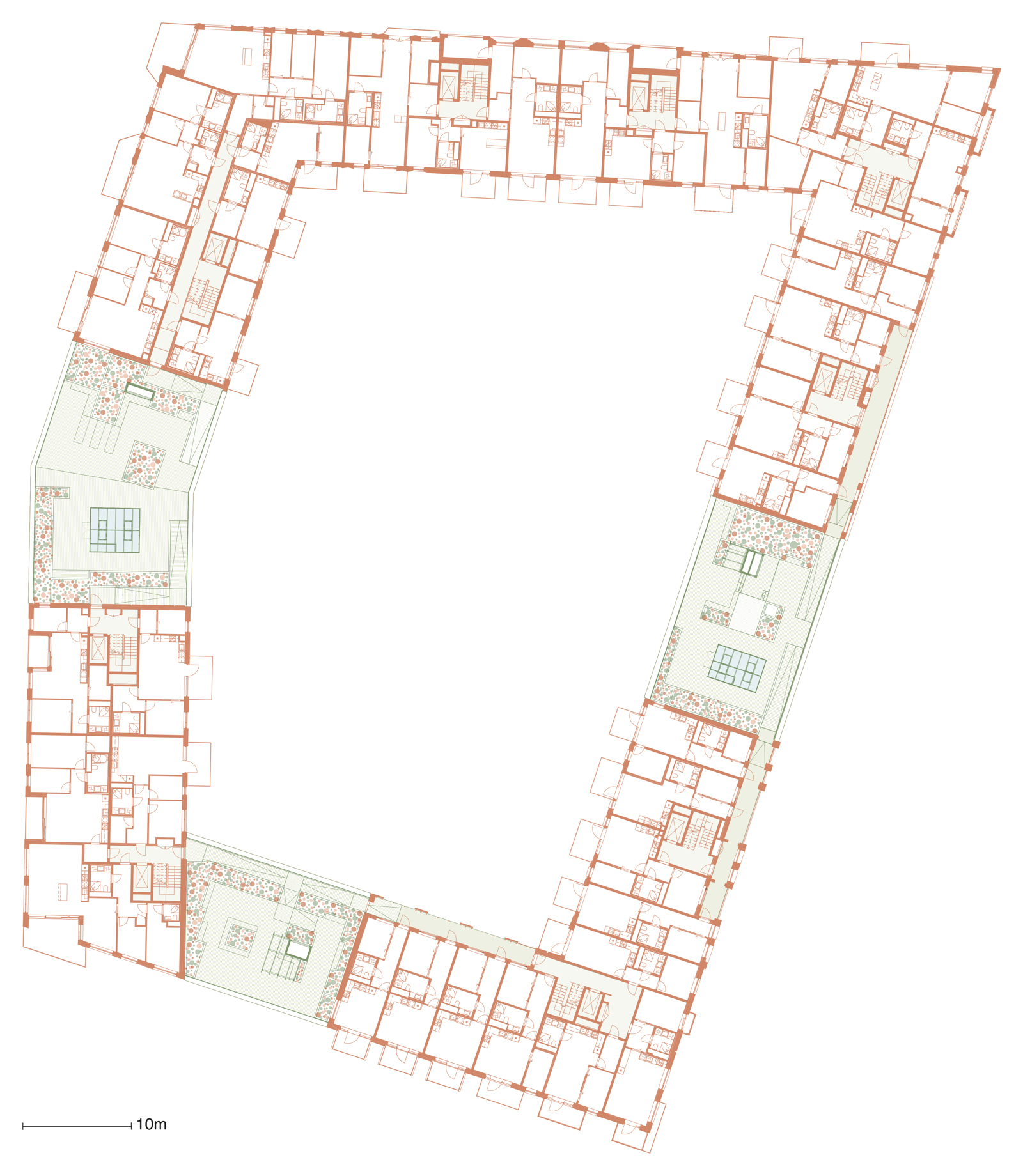 Sjette etasje plan av Clemenskvartalet, arkitekt tegning.