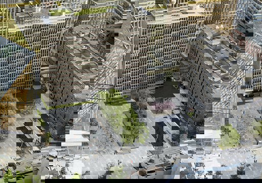 Illustrasjon av plassen foran Høyblokka