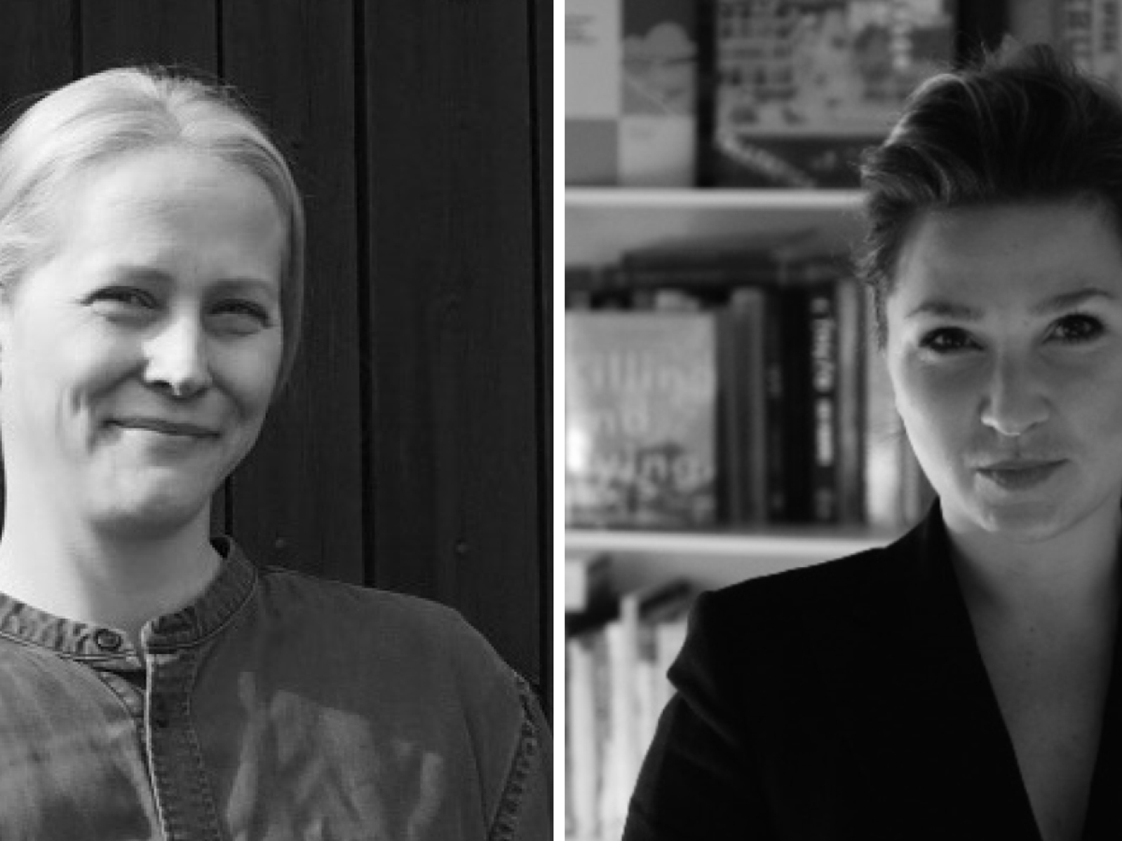 Portrett av Lena Eidsand Johansen og Beata Brzoza satt sammen, svart hvitt. 2 foto satt sammen. 