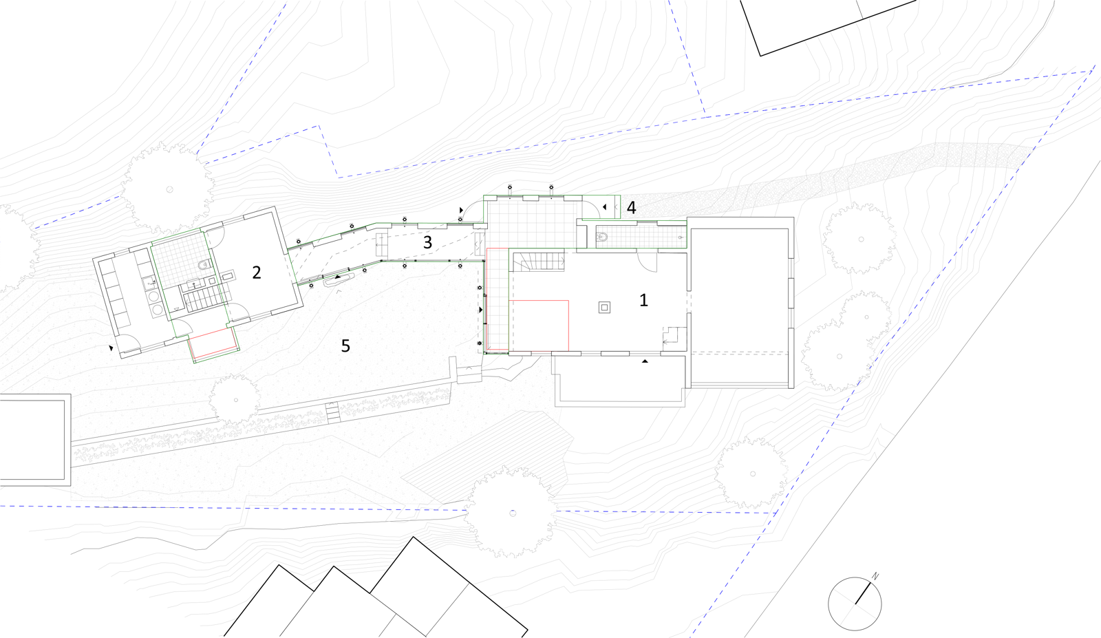 Plantegning av enebolig. Arkitekt tegning.