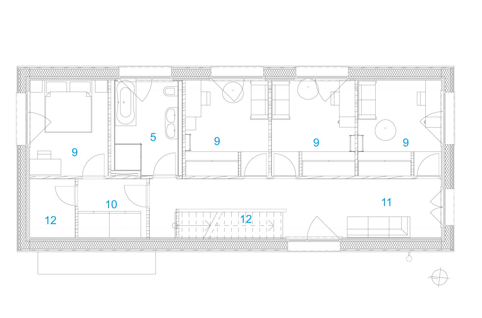 Plan av andre etasje på enebolig. Arkitekt tegning.