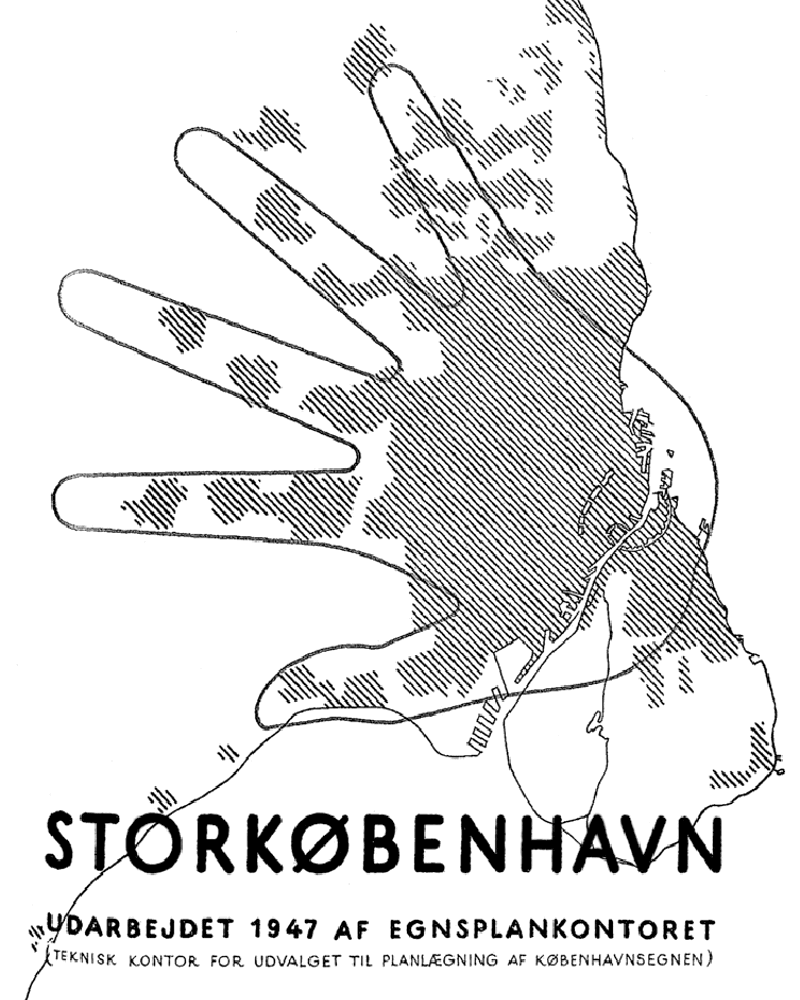 Plakat som illusterer Fingerplanen for København.