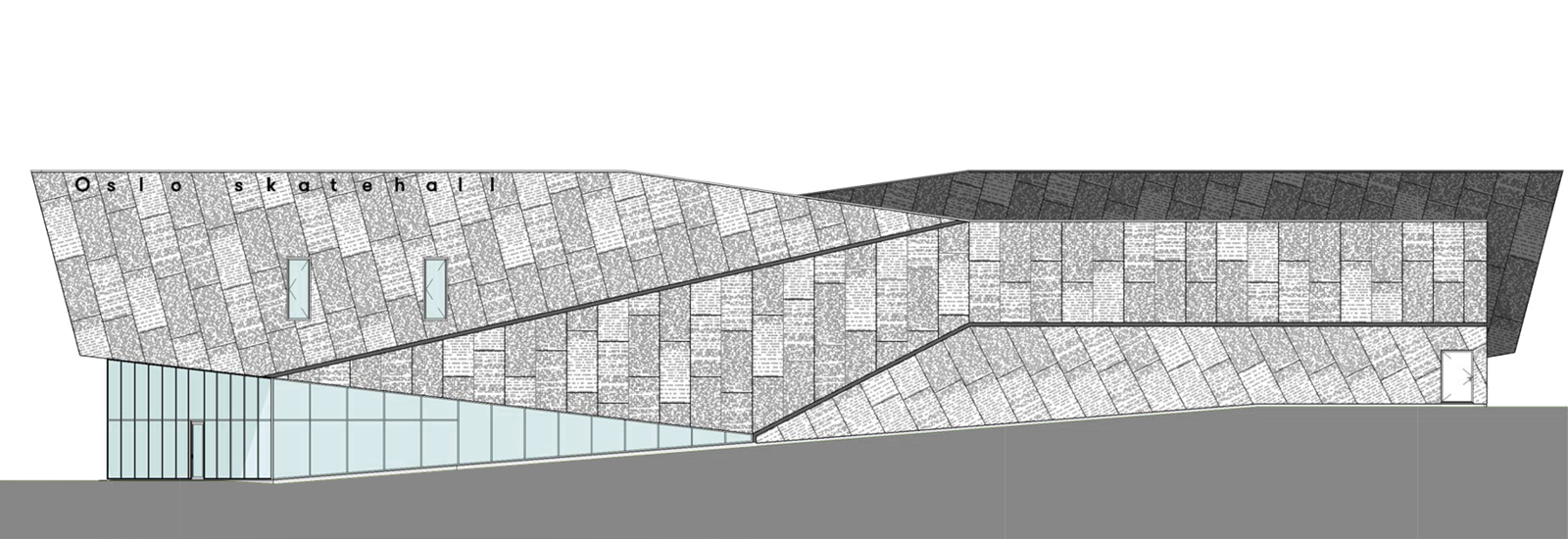 Sør fasade Oslo skatehall. Arkitekt tegning.