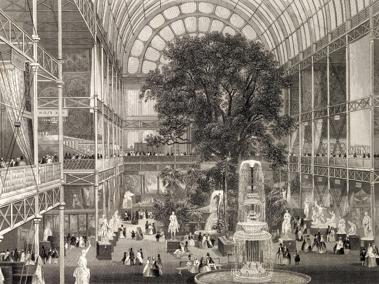 Stålstikk av innsiden på the crystal palace.