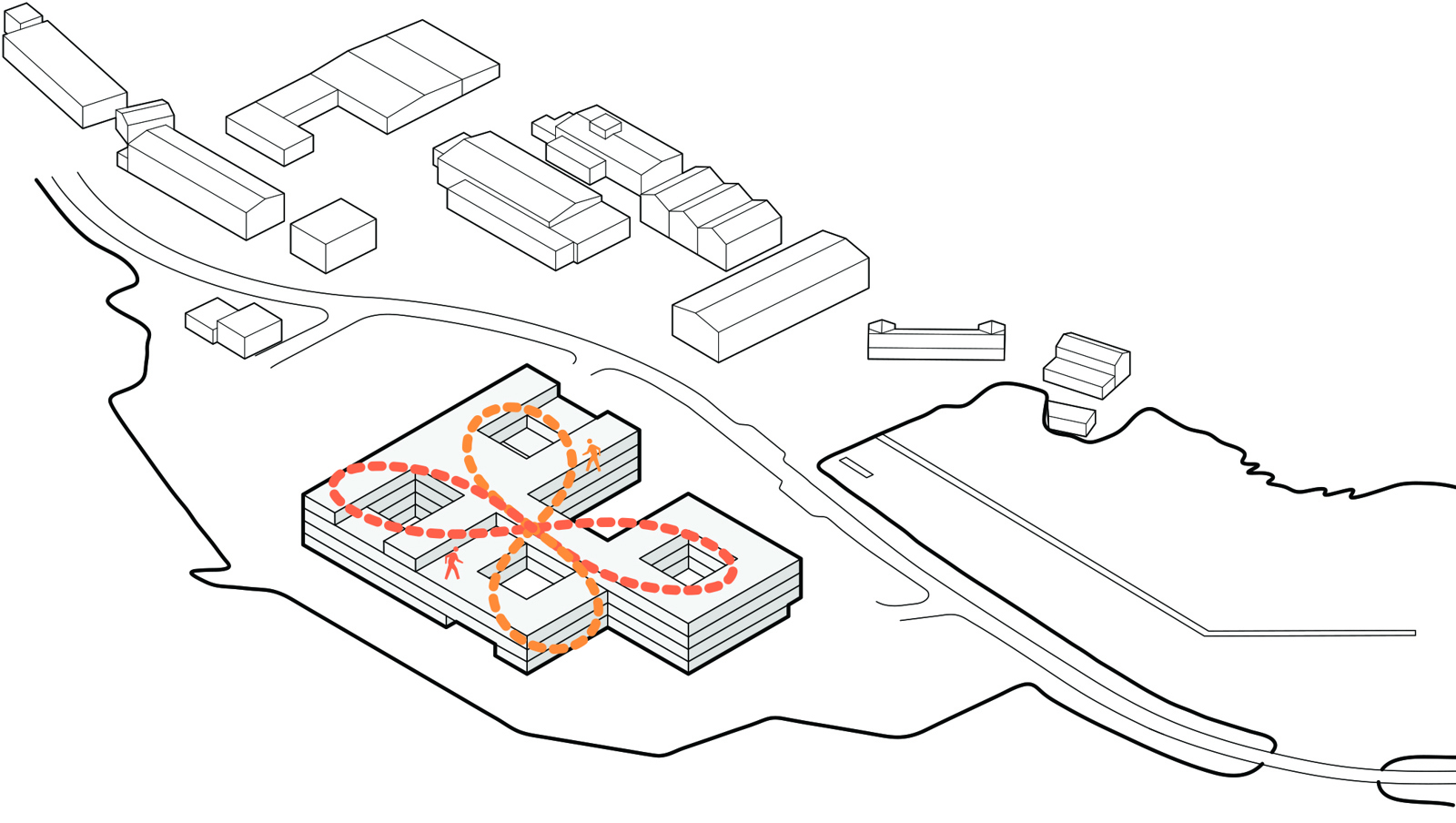 Diagram som viser hovedgrep over en aksonometrisk tegning. Arkitektur diagram.