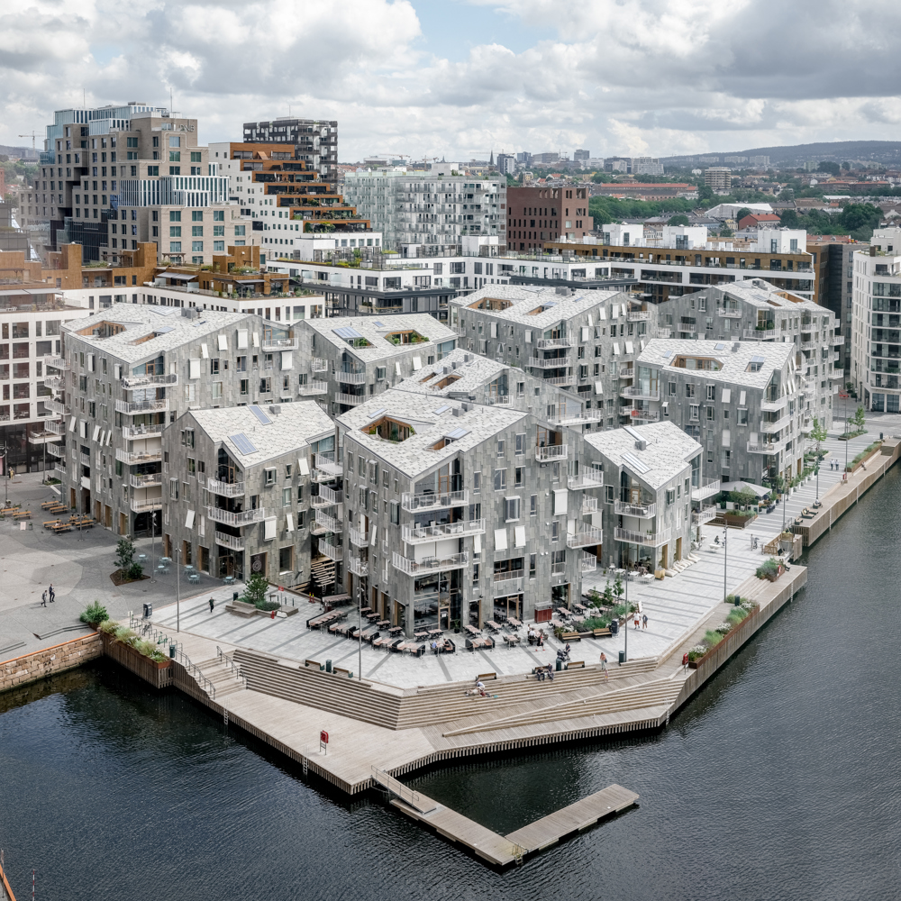 Vannkunsten boligområde i Bjørvika langs Oslofjorden. Foto.