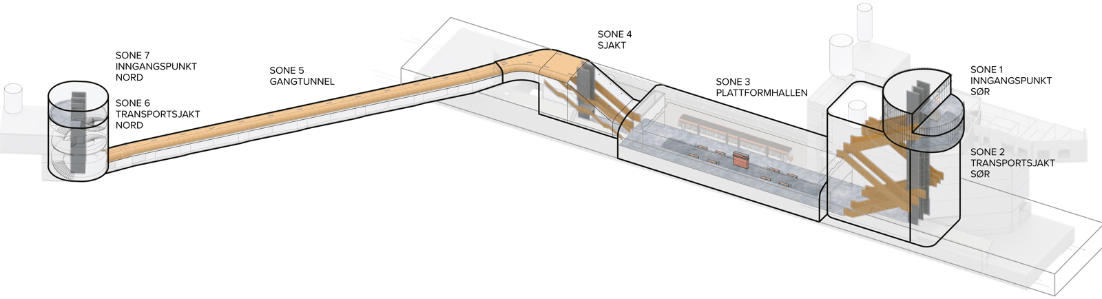 Aksonometrisk diagram av T-bane stasjon. Arkitekt tegning.