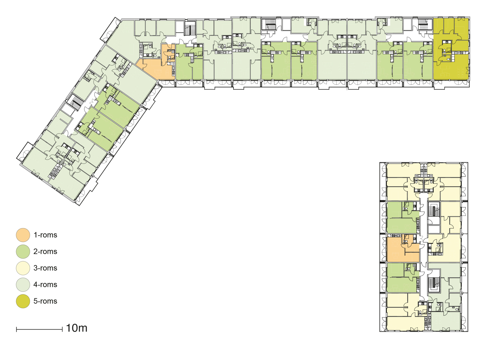 Plantegning over boligblokk, arkitekt tegning. 