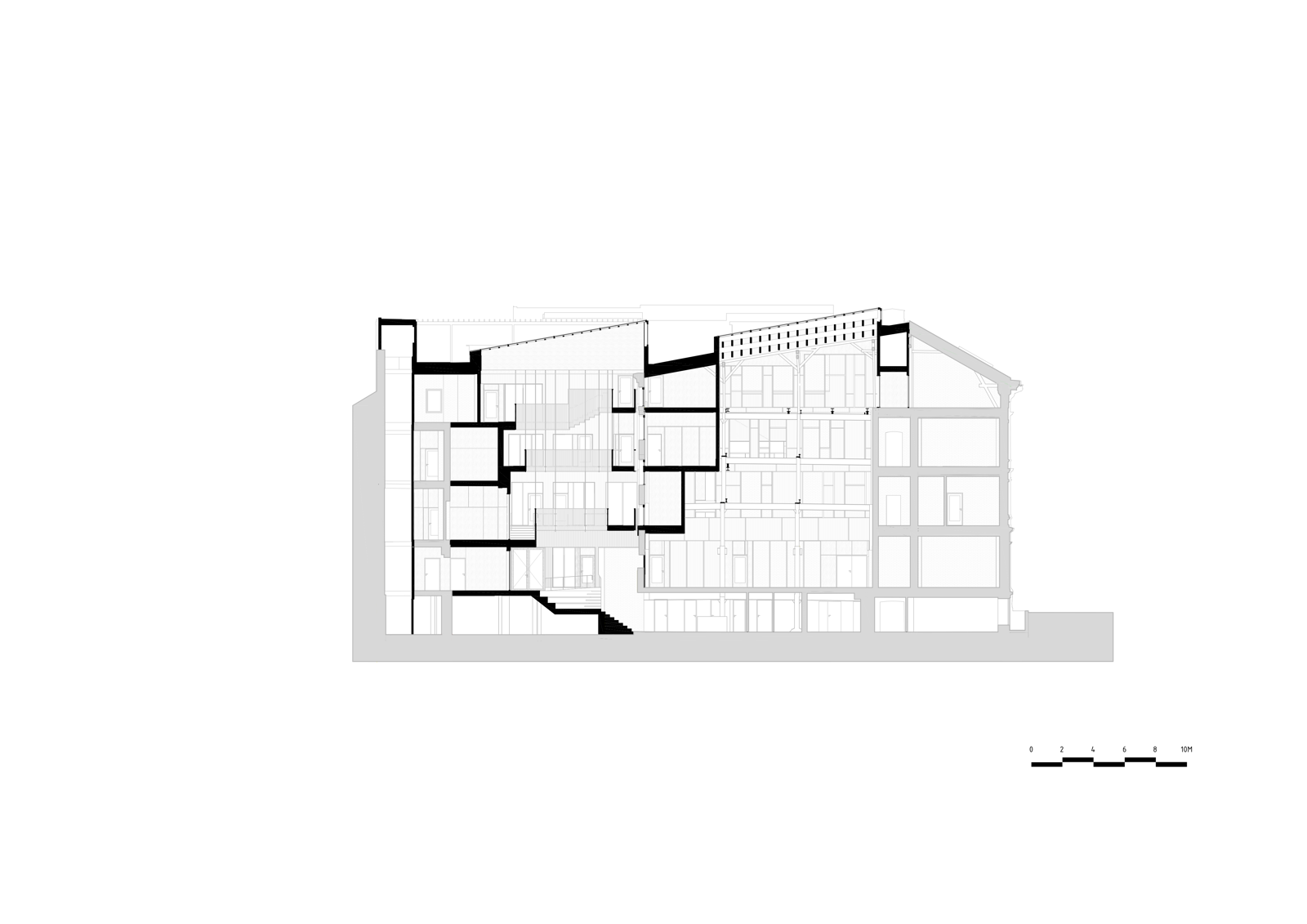 Snitt av pressens hus. Teknisk tegning.