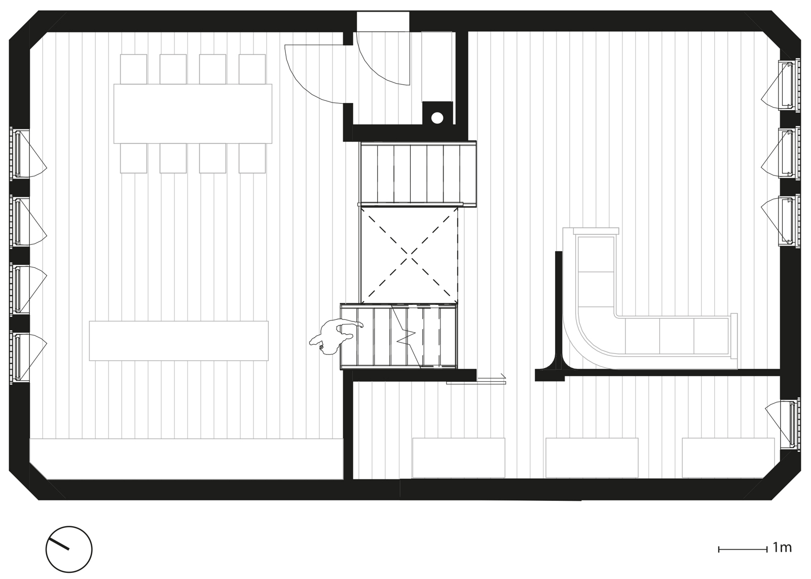 Plan av enmannsbolig. Arkitekt tegning.