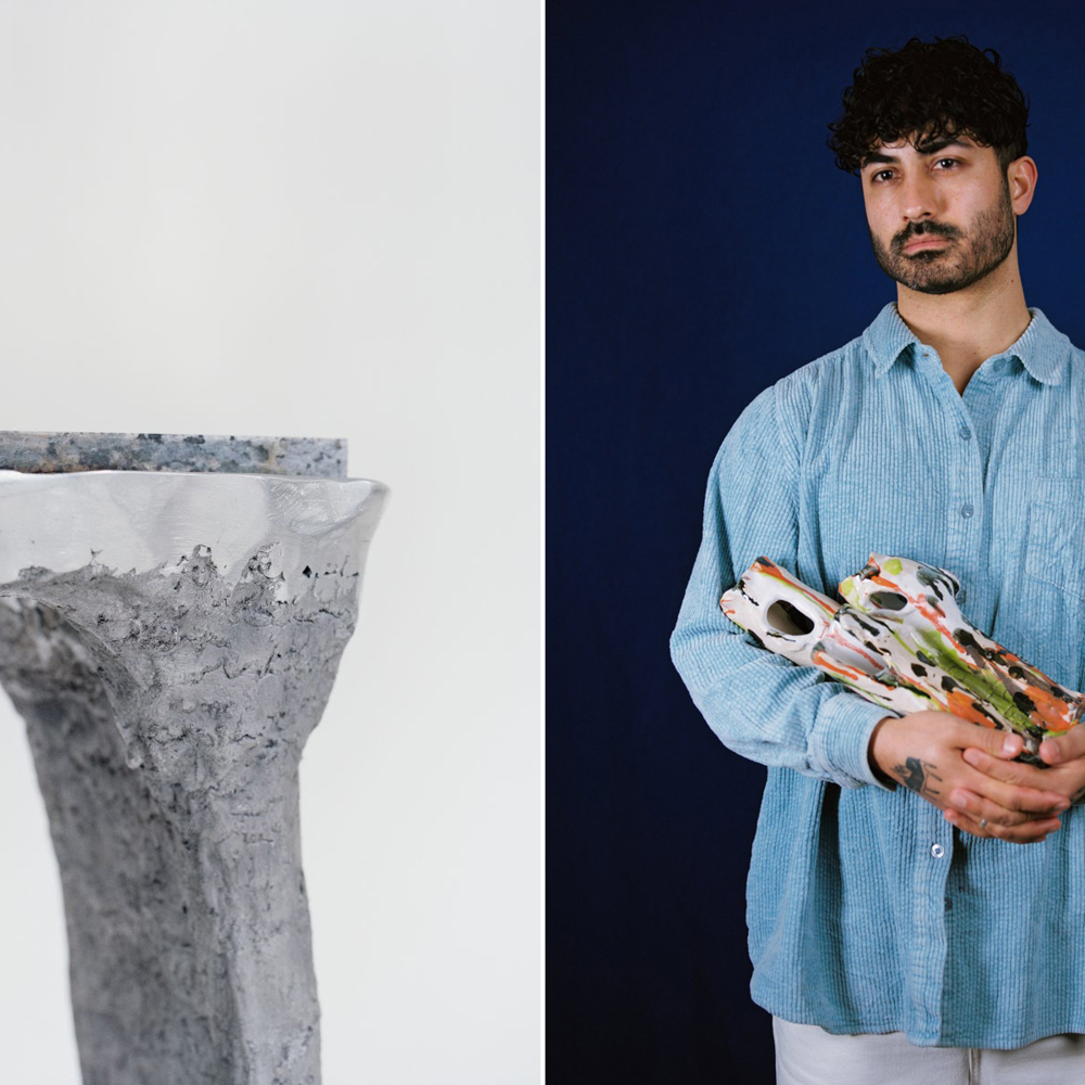 Aluminium og stål gjenstand og Ali Gallefoss. 2 Foto satt sammen.