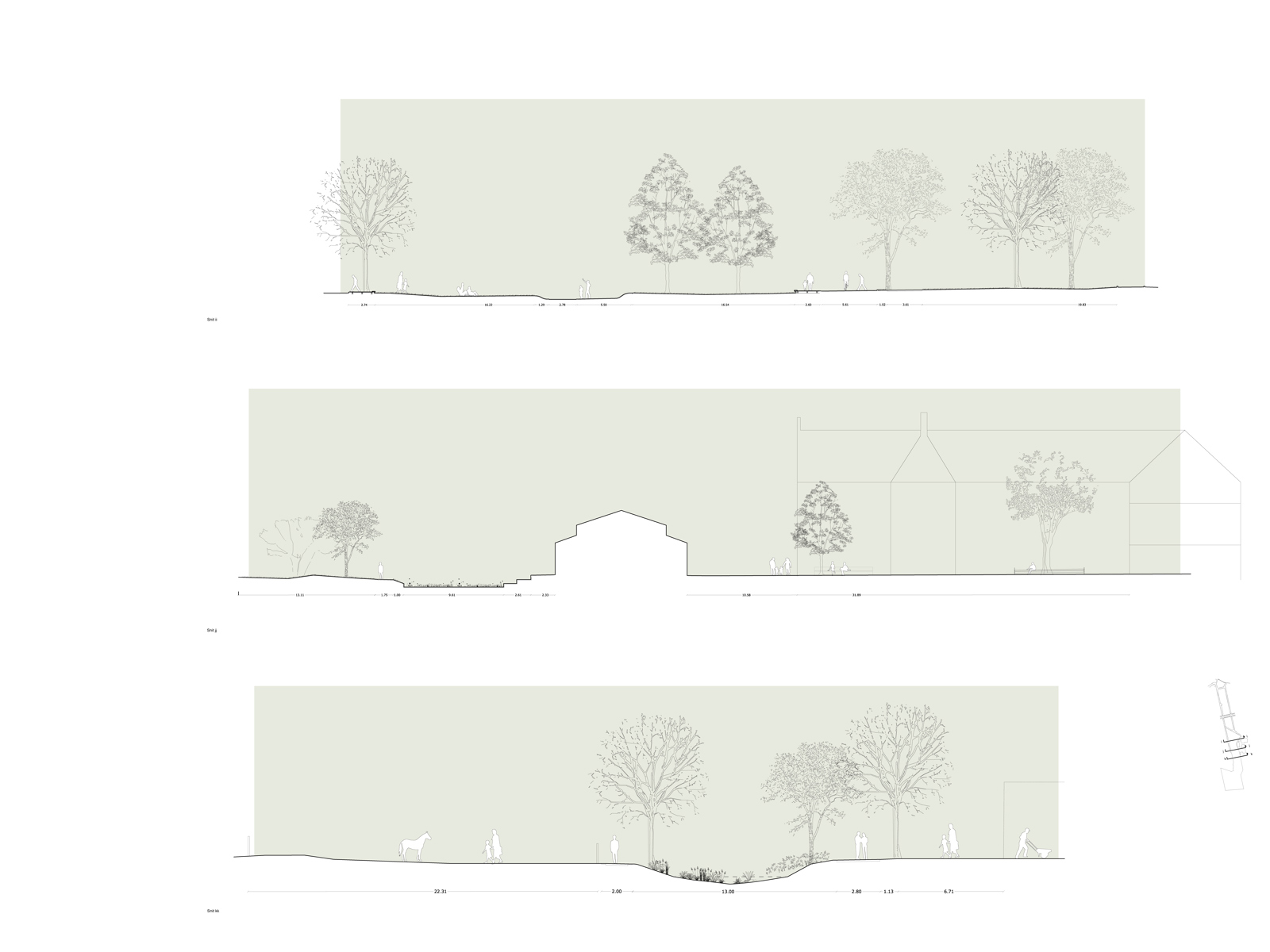Snitt av grønt område, arkitekt tegning.