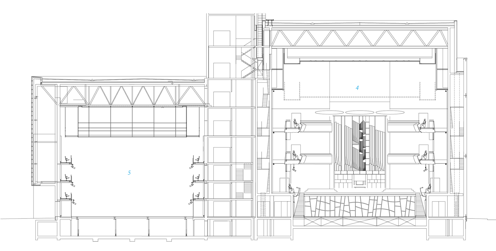 Snitt gjennom konserthus, arkitekt tegning.