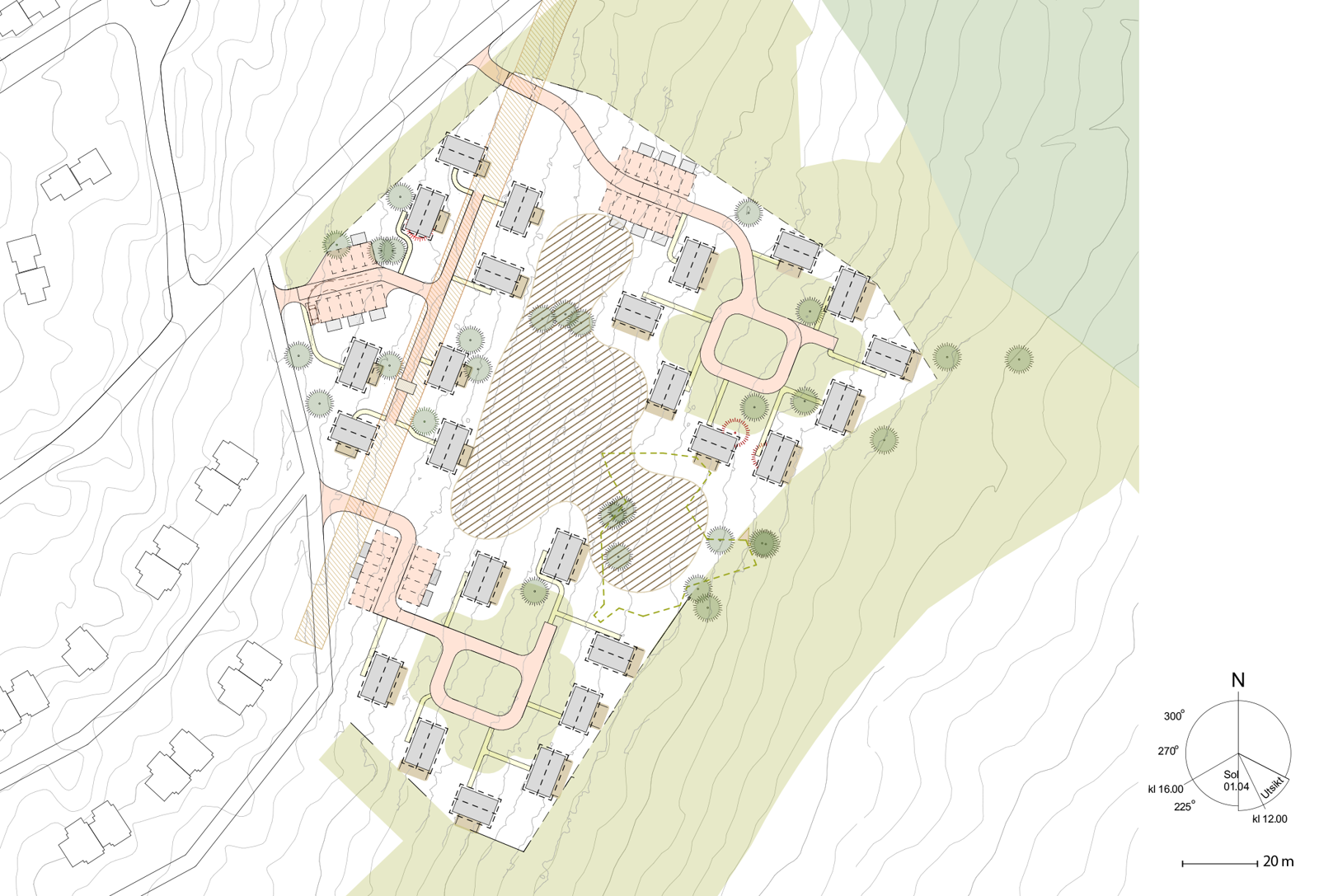 Situasjonsplan av hyttefelt. Arkitekt tegning.