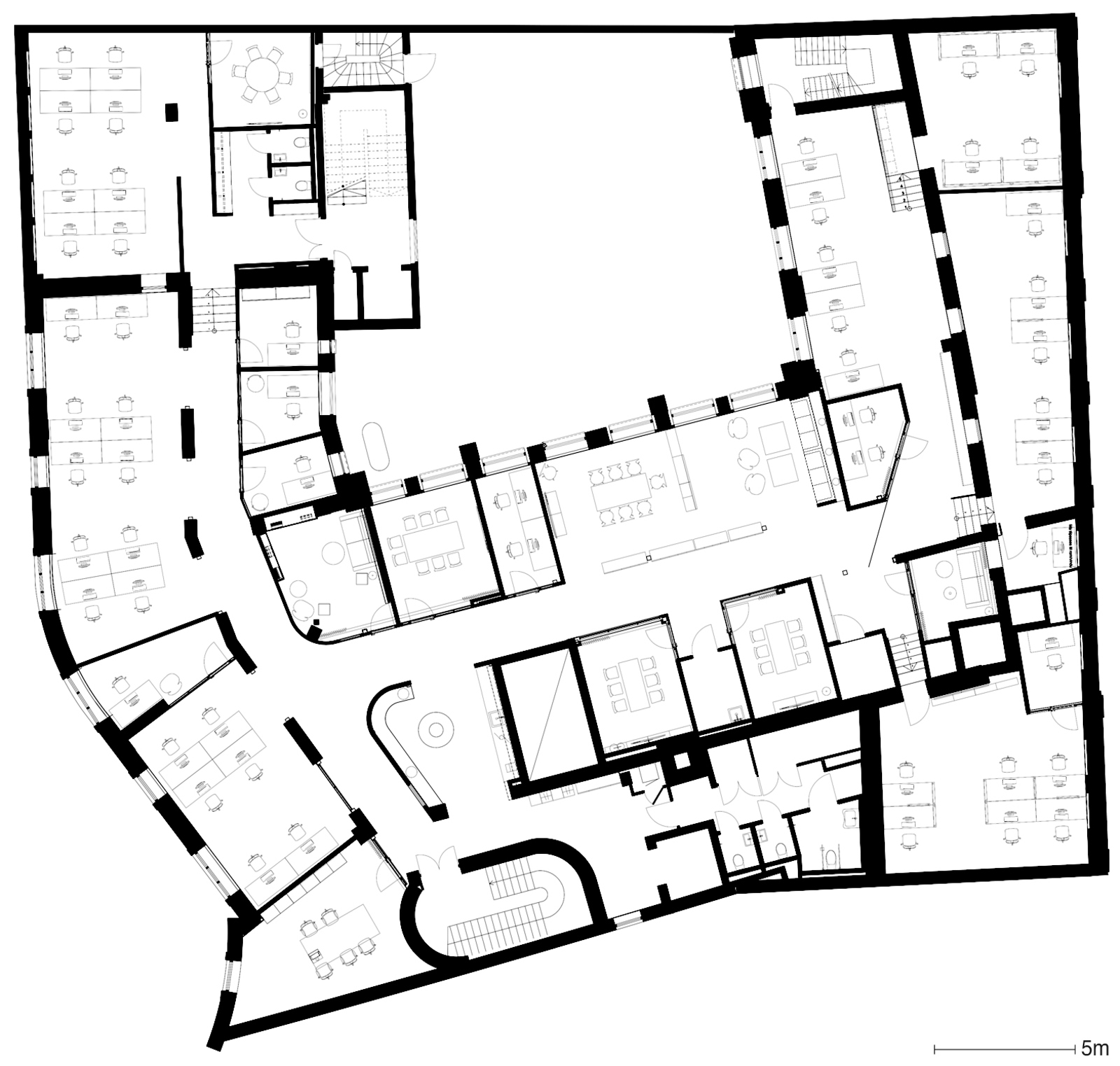 Møbleringsplan av kontorlokaler, arkitekt tegning.