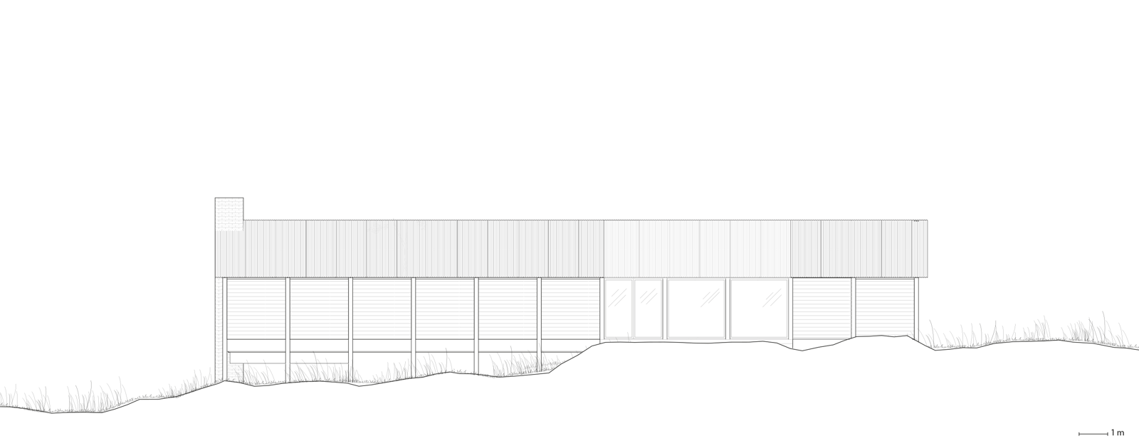 Fasade tegning av enebolig. Arkitekt tegning. 