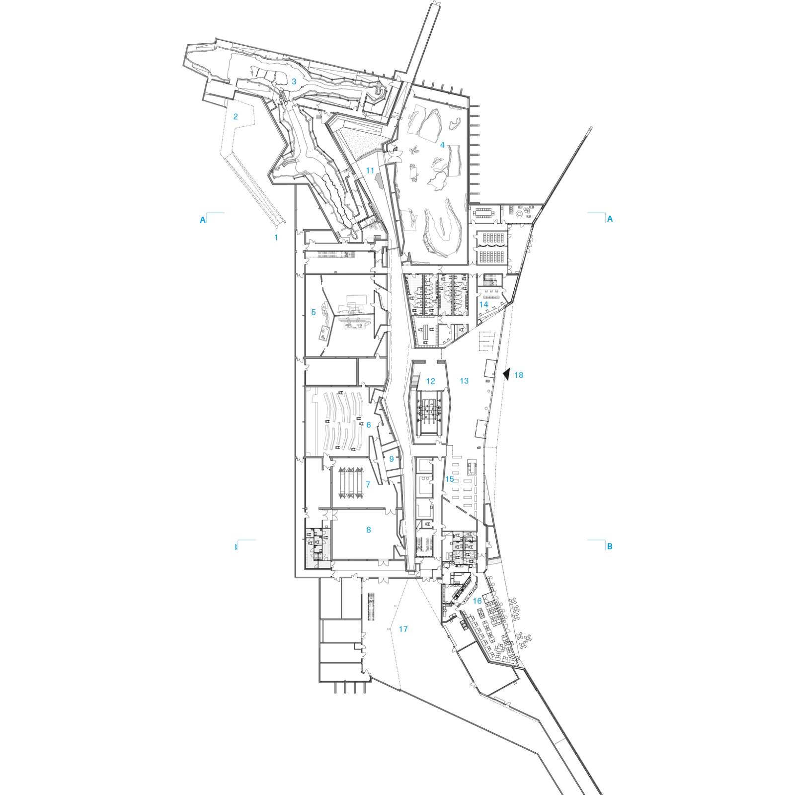 Plan av verdensarv besøkssenter. Arkitekt tegning.