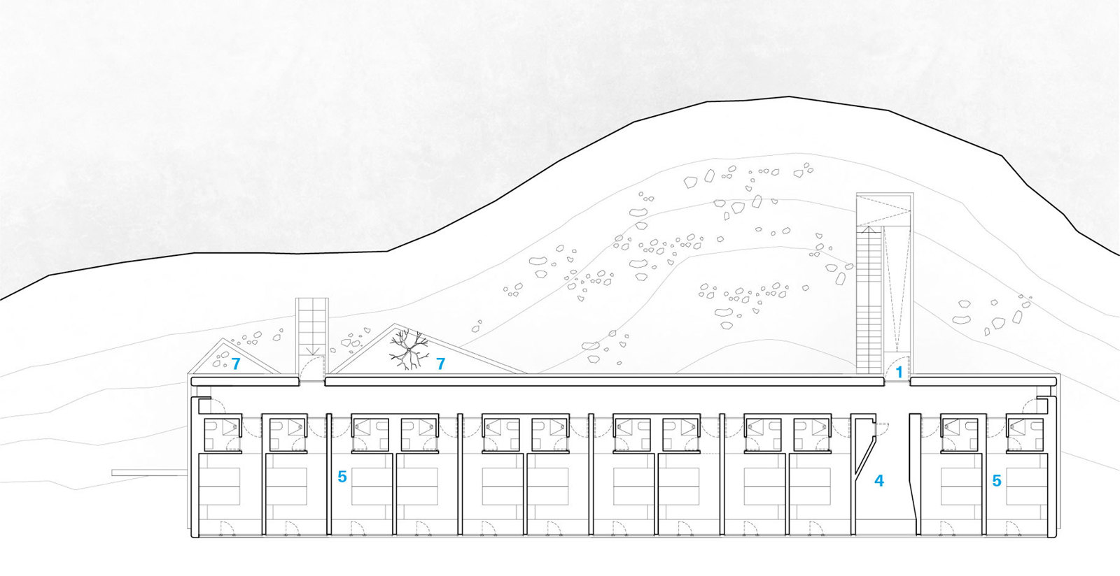 Første etasje plan på hotell. Arkitekt tegning.