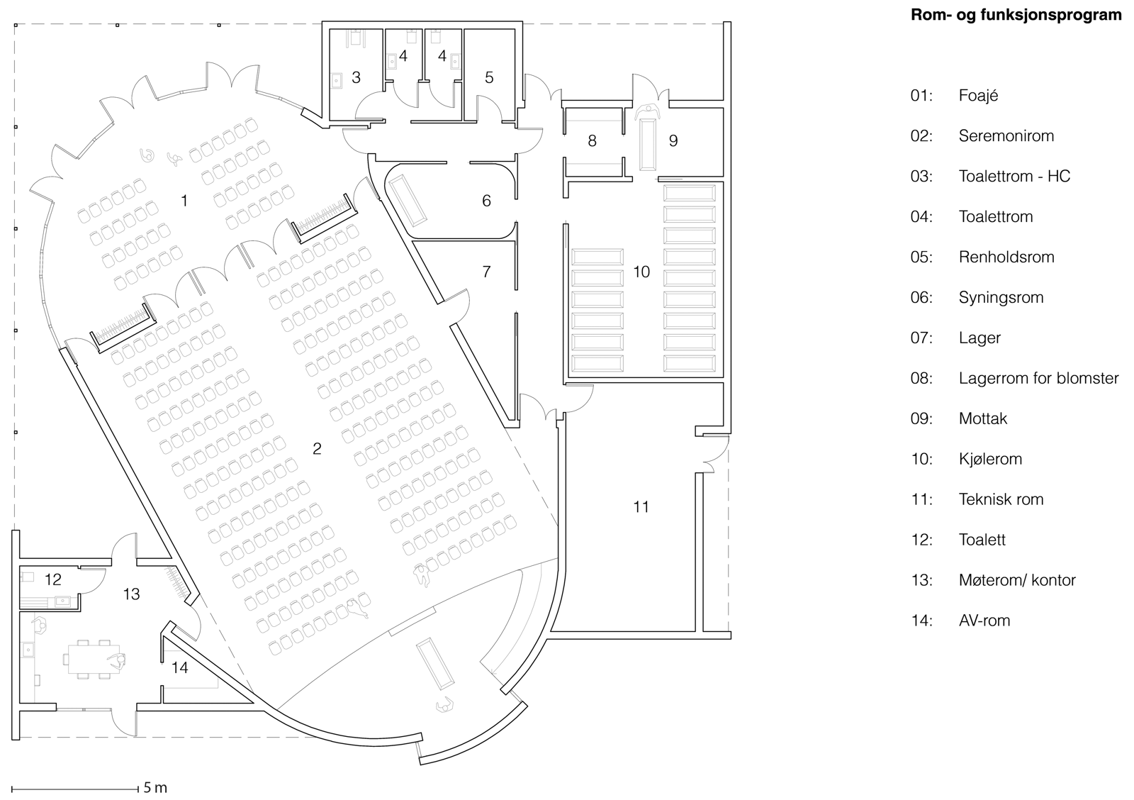 Plan av seremoni bygg. Arkitekt tegning.