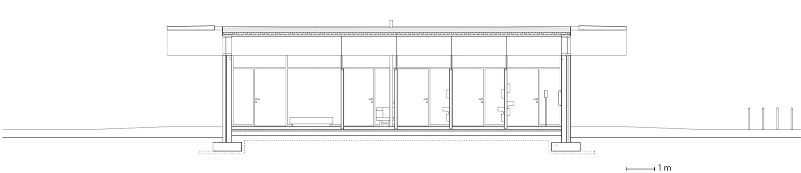 Lengdesnitt av servicebygg. Arkitekt tegning.