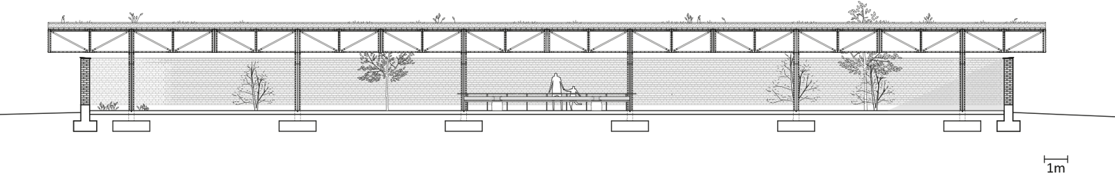 Snitt av paviljong. Arkitekt tegning.