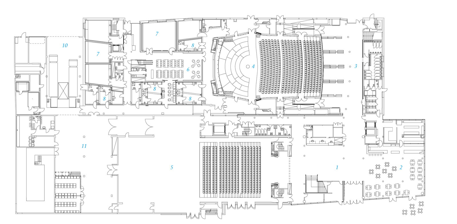 Plantegning av konserthus. Arkitekt tegning.