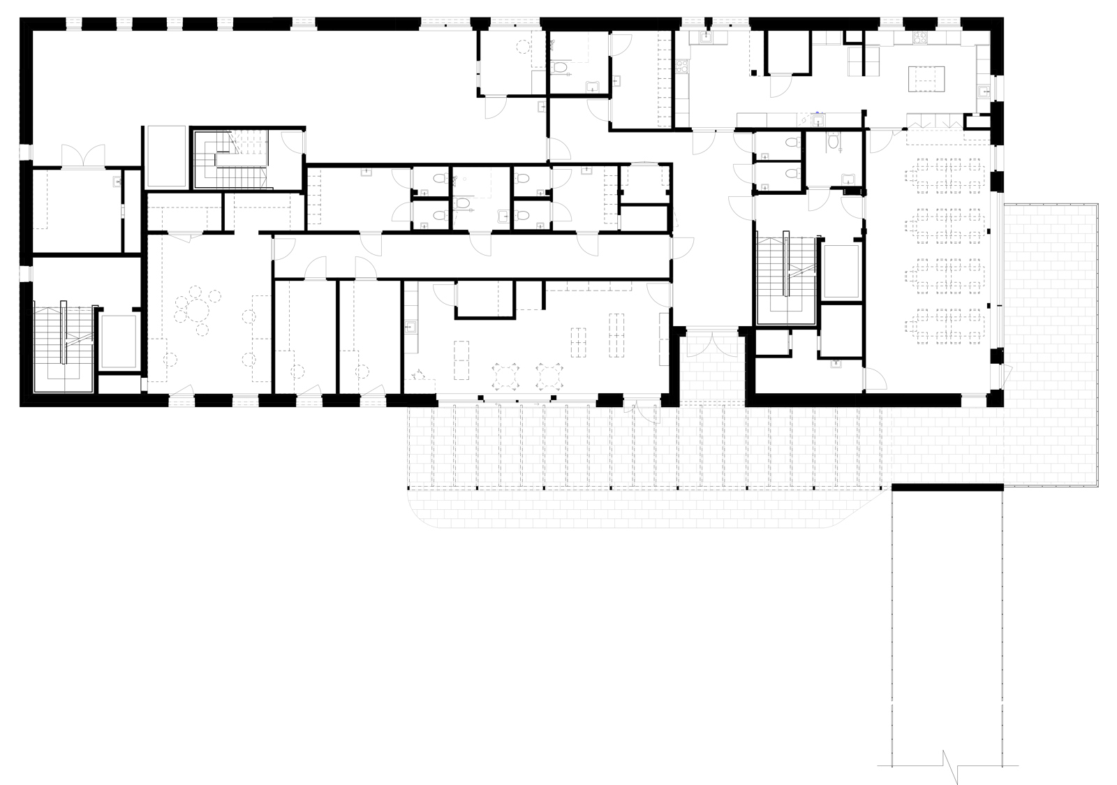 Plan av første etasjen på en ombygd låve. Arkitekt tegning.