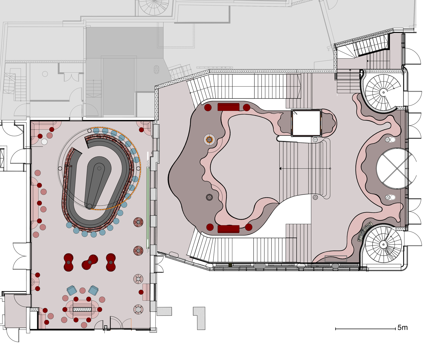Interiørplan av første etasje på Nye Hjorten teater.