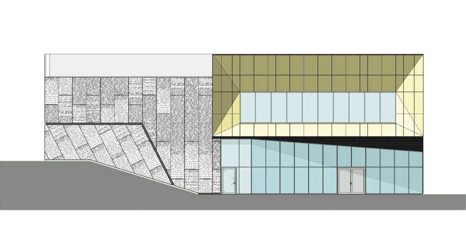 Fasade tegning av Oslo Skatehall. Arkitekt tegning.