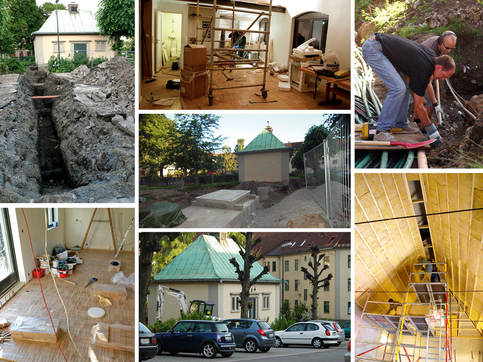 Collage av bilder fra transformasjon og bygging på Trafo.