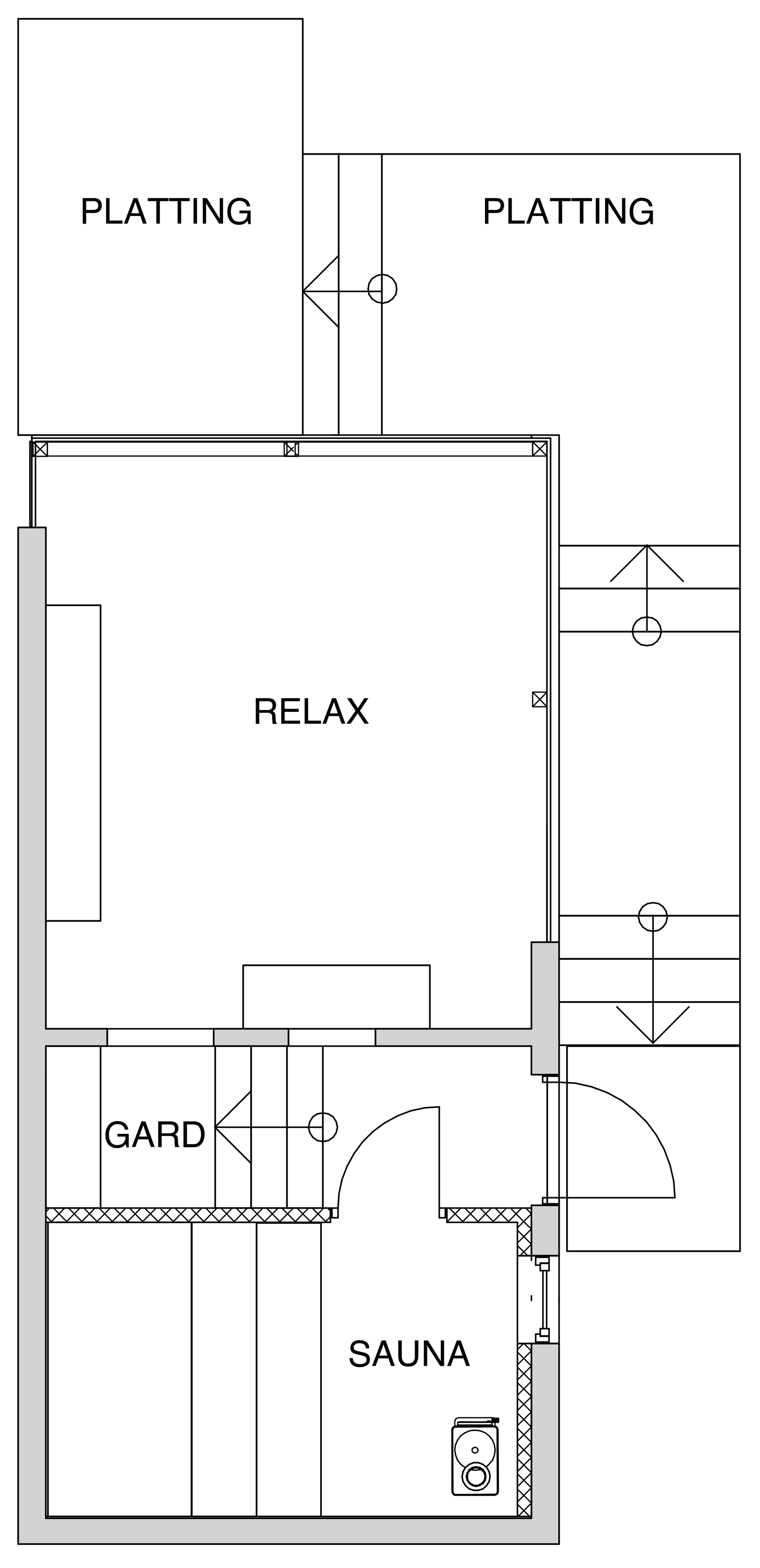 Plan tegning av sauna hus, arkitekt tegning.