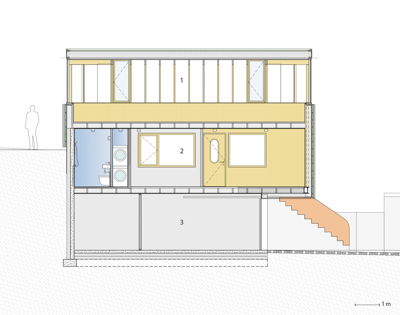 Snitt av enebolig. Arkitekt tegning.
