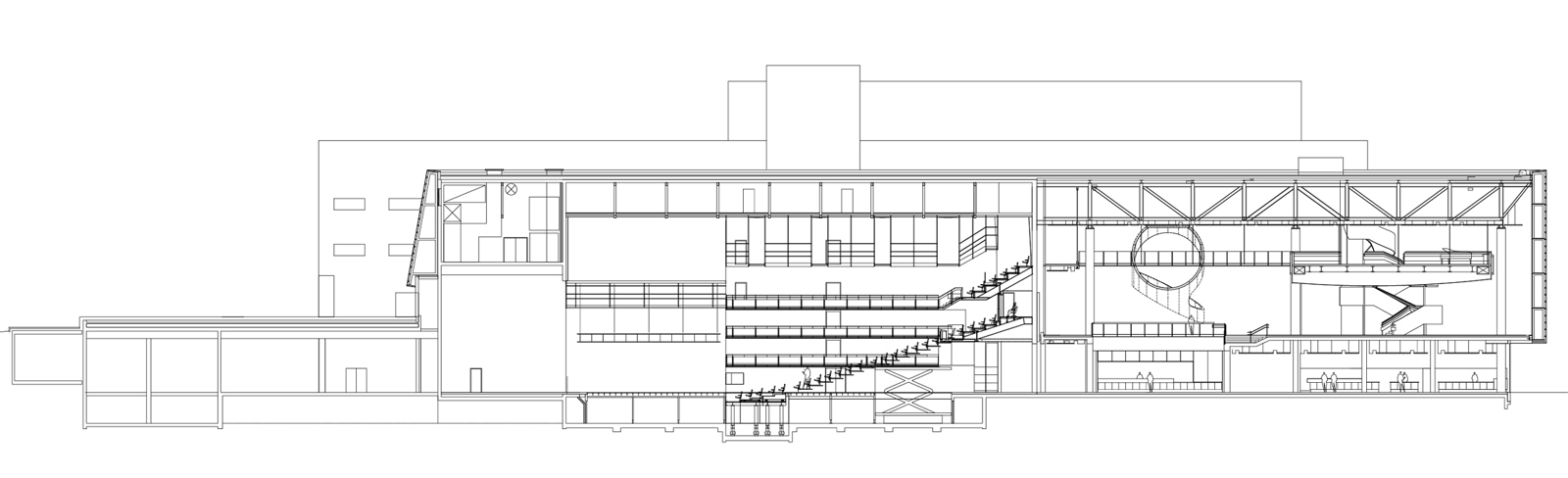 Snitt gjennom konserthus, arkitekt tegning.