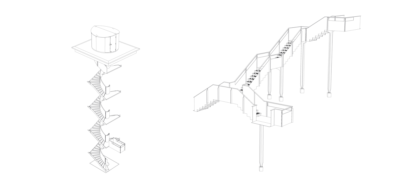 Aksonometri av trapp, arkitekt tegning.