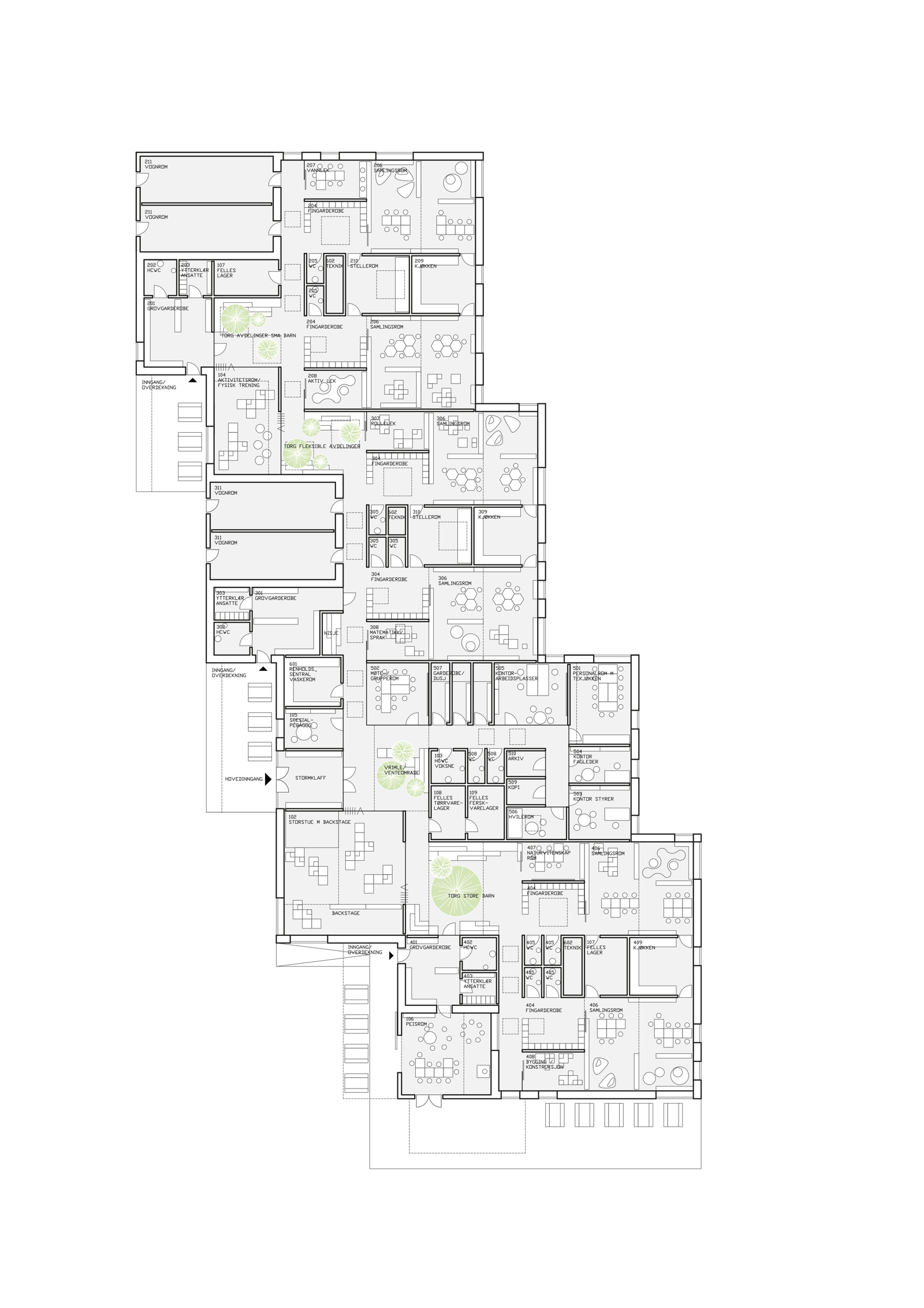 Plantegning av barnehage. Arkitekt tegning.