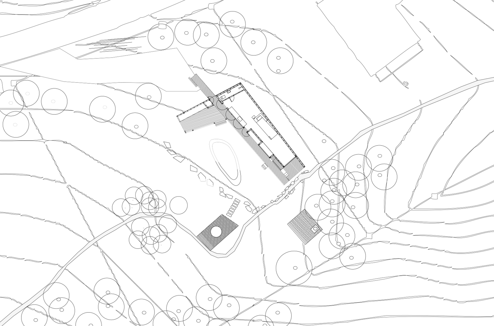 Situasjonsplan av minihus i kontekst, arkitekt tegning.
