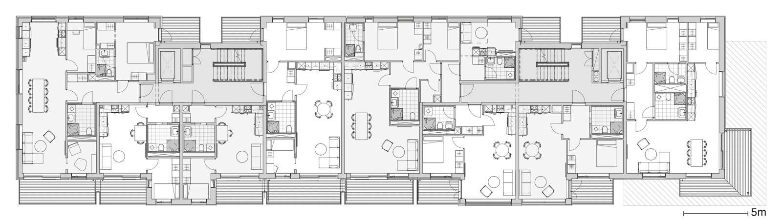 Plan tegning av boligblokk, arkitekt tegning.