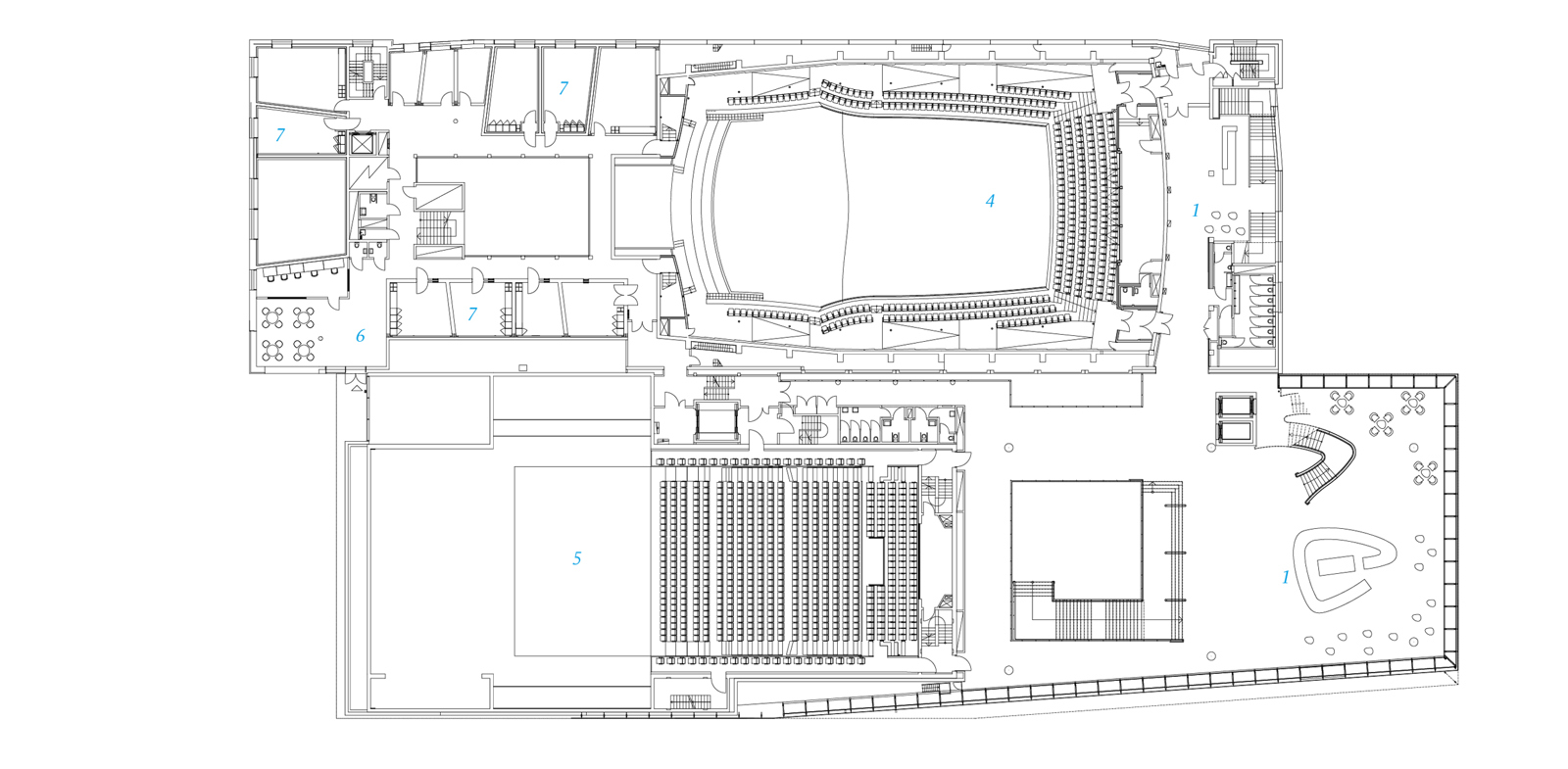 Plantegning av konserthus. Arkitekt tegning.