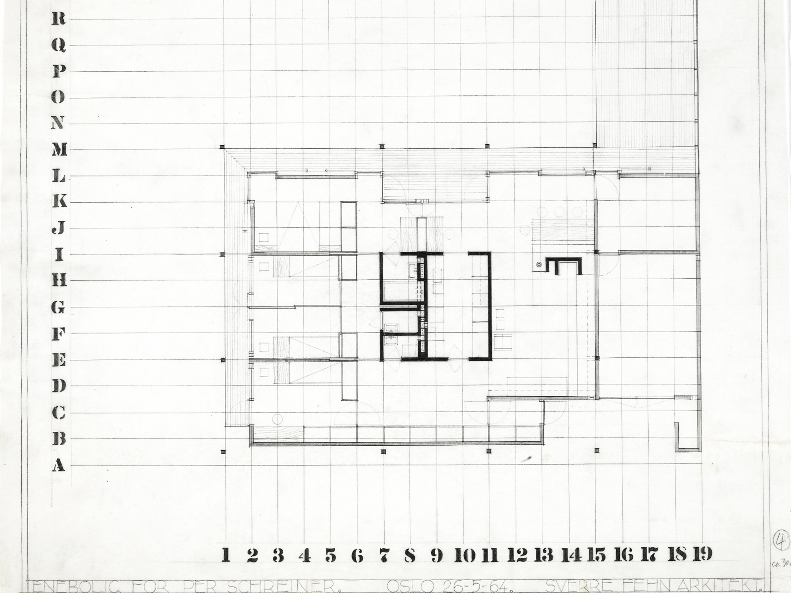 Plantegning av villa, håndtegnet. Arkitekt tegning.