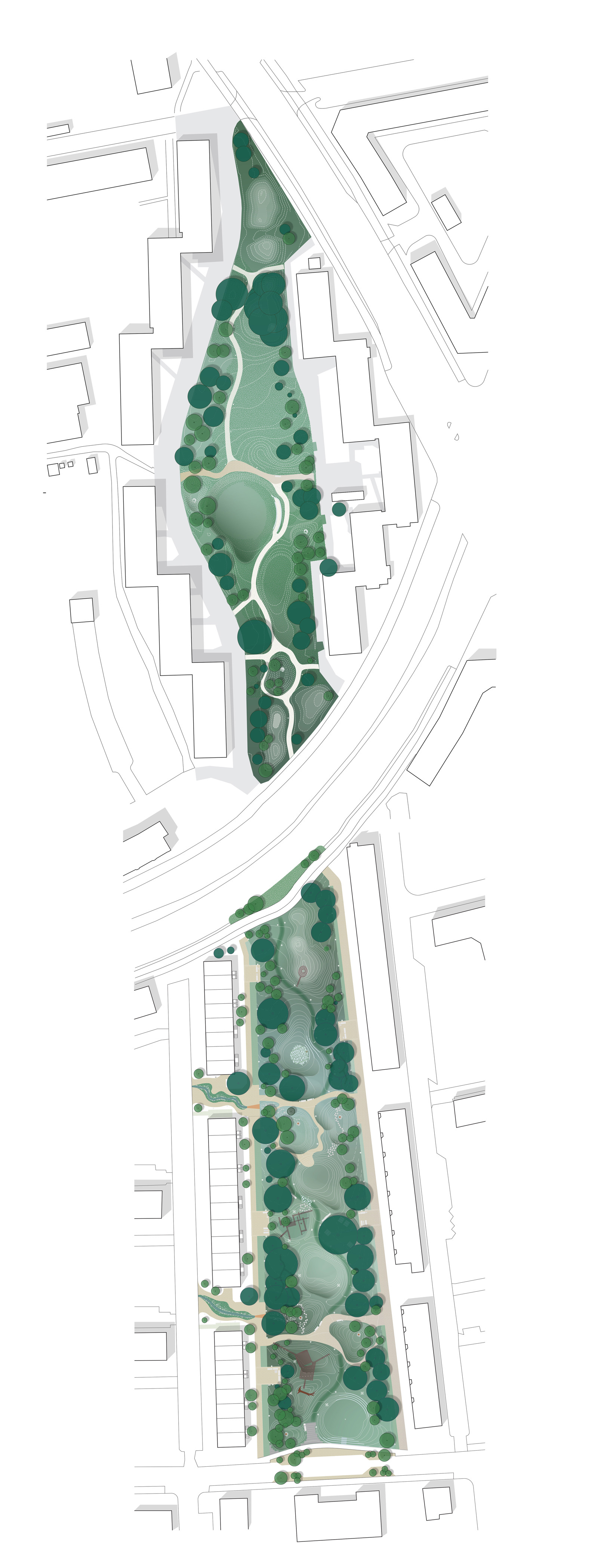 Landskapsplan av park, arkitekt tegning.