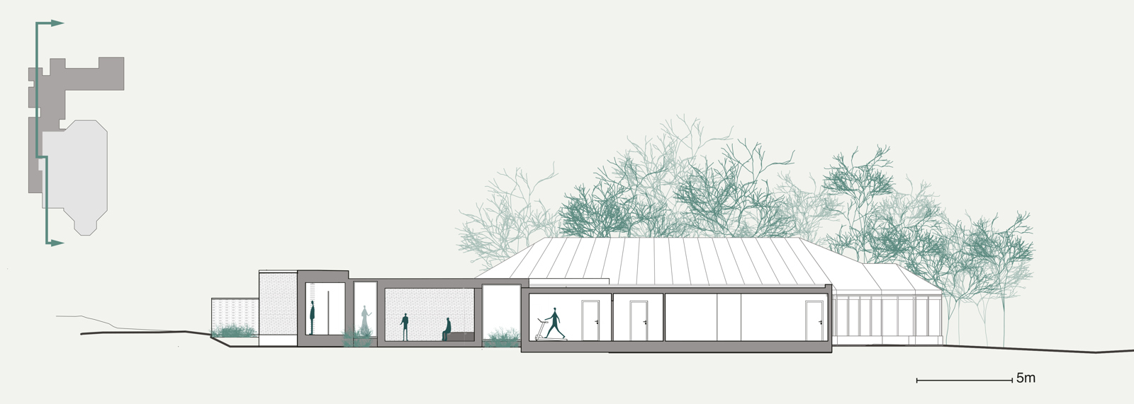 Snitt tegning av et spa, arkitekt tegning.