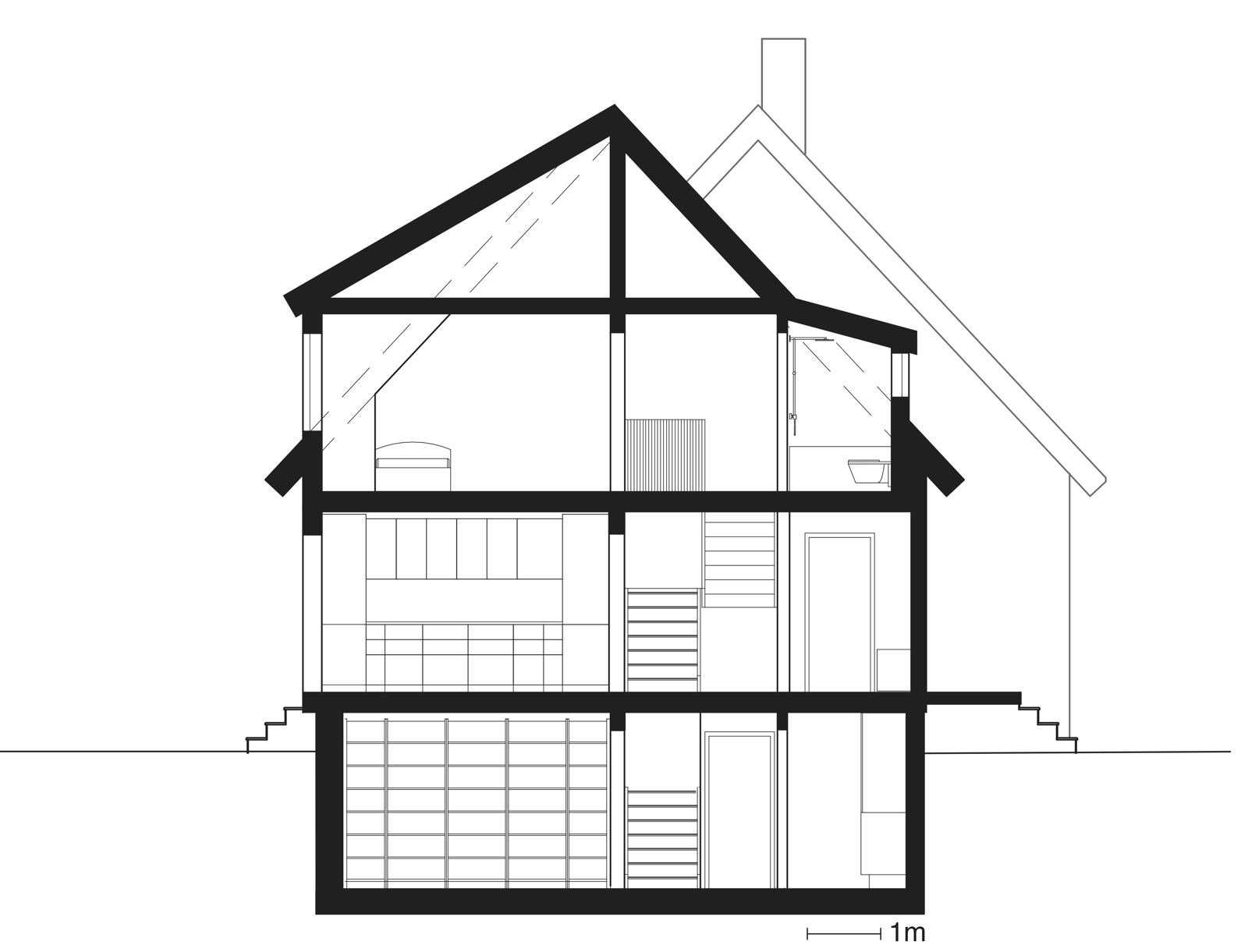 Digital snitt av enebolig på 3 etasjer 