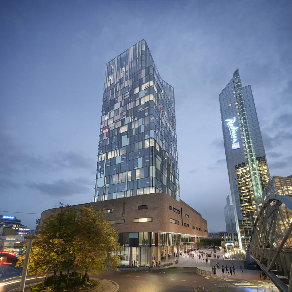 Nye Oslo Spektrum sett fra gangbroen til Oslo S