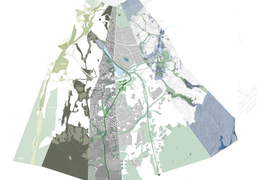 Kart over Lørenskog med strategier. Arkitektur diagram.