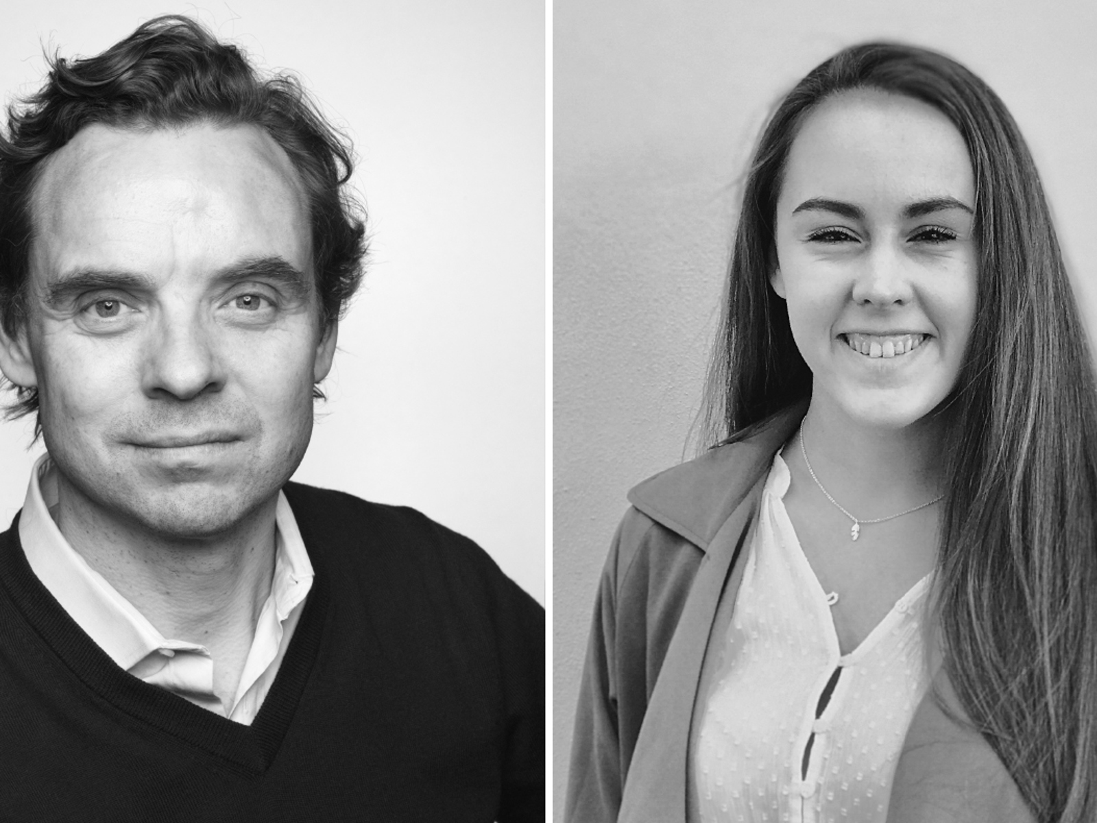 Svart/hvitt portretter av Victor Plahte Tschudi og Cathrine Tønseth Sundem