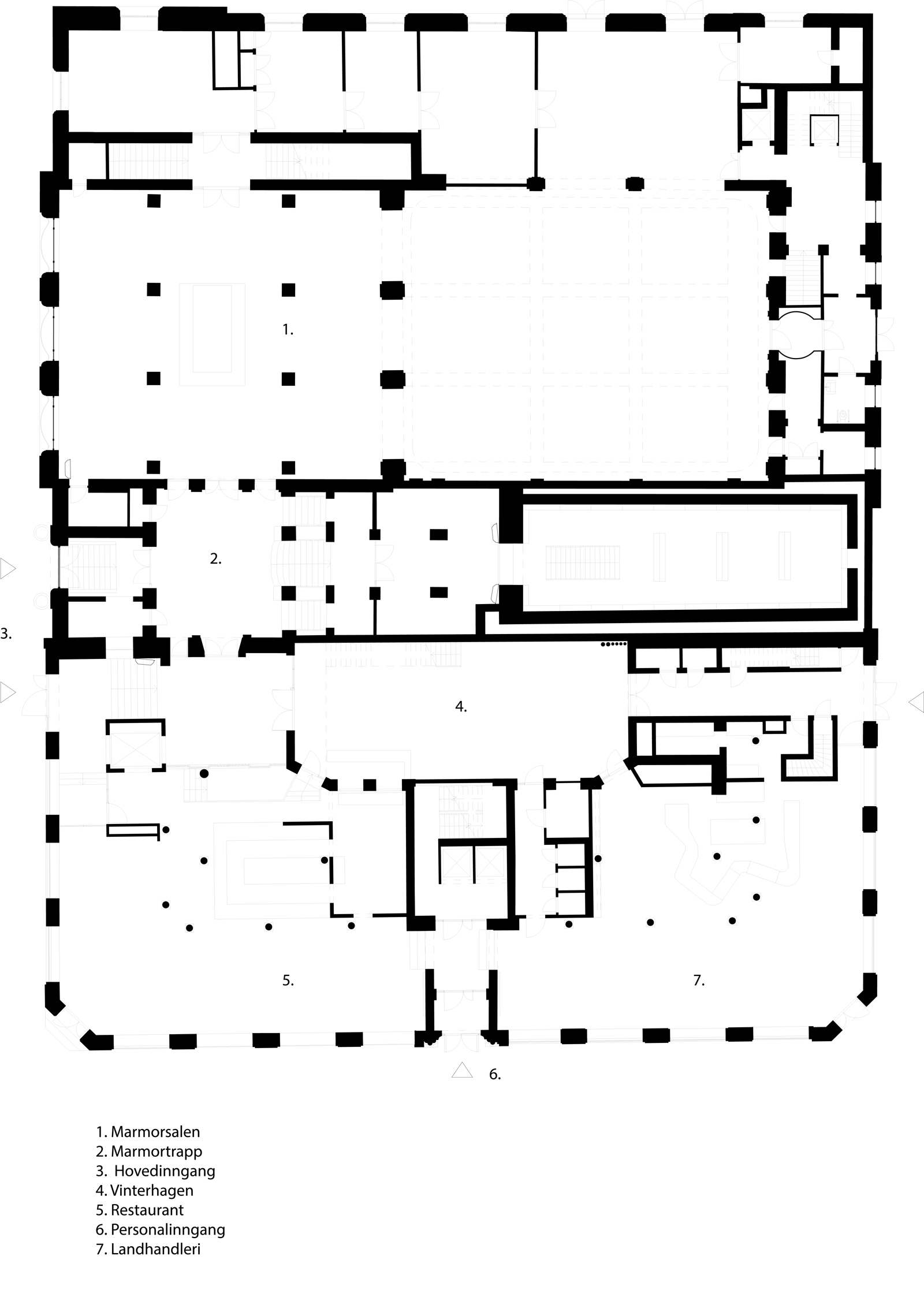 1 etasje plan av Sentralen. Arkitekt tegning.
